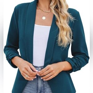 Women 3/4 Sleeve Blazer Open Front Cardigan Jacket Work Office Blazer